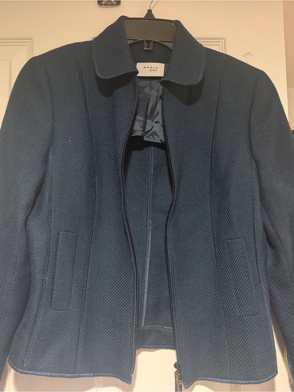 Akris Navy Textured Zip-Front Jacket